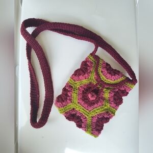 Artisan Handcrafted Crochet puff flower cross body bag granny square
